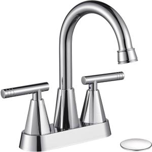 Cobbe Chrome Bathroom Faucets for Sink 3 Hole, 4 inch Chrome Bathroom Sink Faucet with Pop-up Drain and Supply Hoses, Stainless Steel Lead-Free Centerset Touch On Faucets for Bathroom Sink Vanity RV