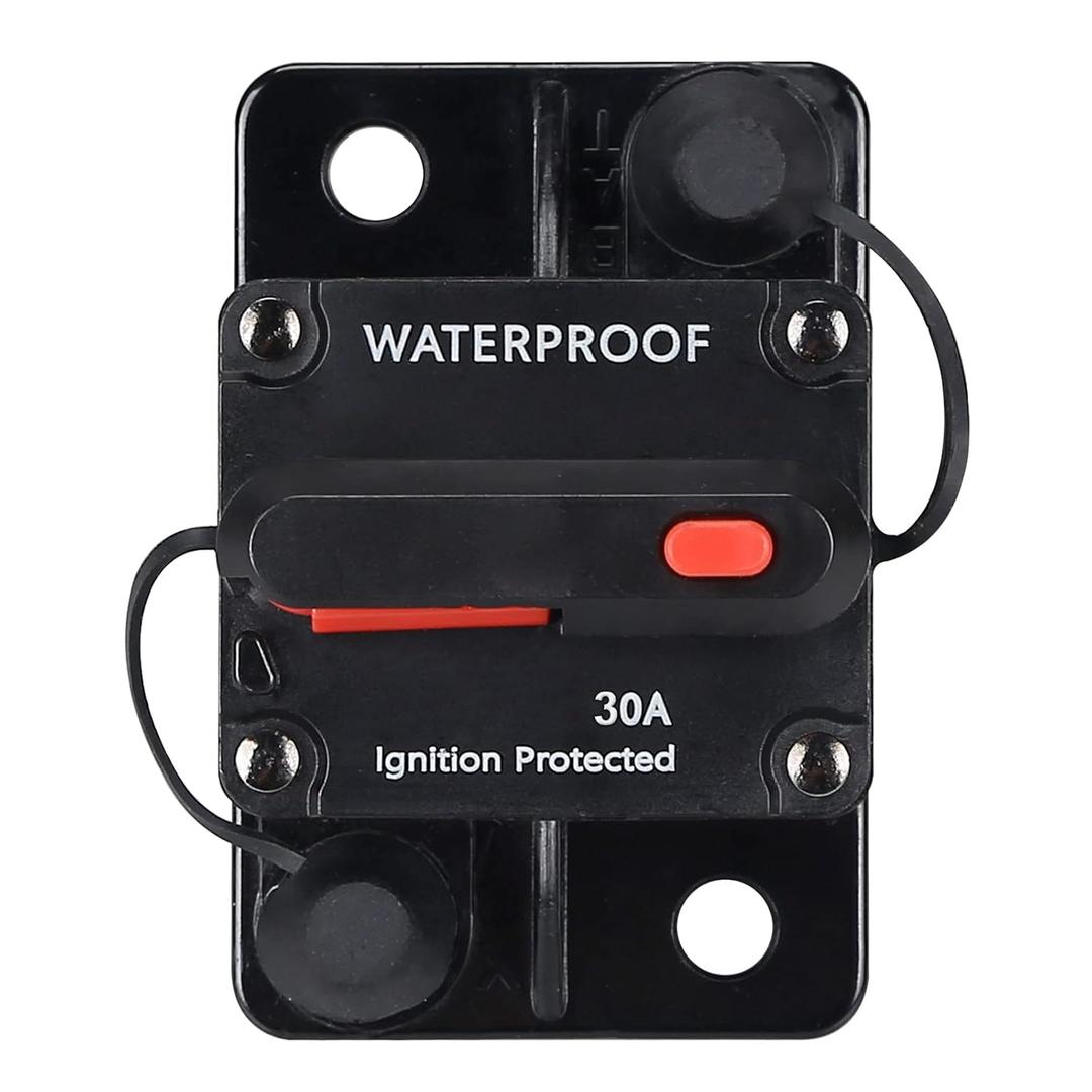 30 Amp Waterproof Circuit Breaker,with Manual Reset,12V-48V DC, for Car Marine Trolling Motors Boat ATV Manual Power Protect for Audio System Fuse