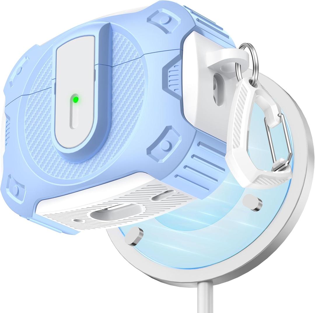 RFUNGUANGO for AirPods Pro 2 Case, Compatible with Airpods Pro Case 2nd / 1st Generation, Compatible with MagSafe, with Cleaning Kit and Keychain, Visible LED, Sky Blue