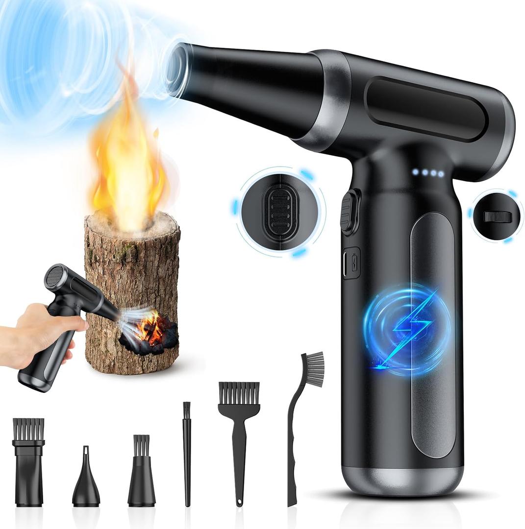 Electric Compressed Air Duster, Rechargeable Cordless Air Duster for PC, Keyboard & Electronics Cleaning, Replaces Canned Air, Portable Air Can Duster for Computer with Multiple Nozzles