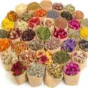 LAVEVE Dried Flowers, 40 Bags 100% Natural Dry Flower Herbs Kit for Soap, DIY Candle, Bath, Resin Jewelry Making Include Lavender, Don't Forget Me, Lily, Rose Petals, Jasmine and More