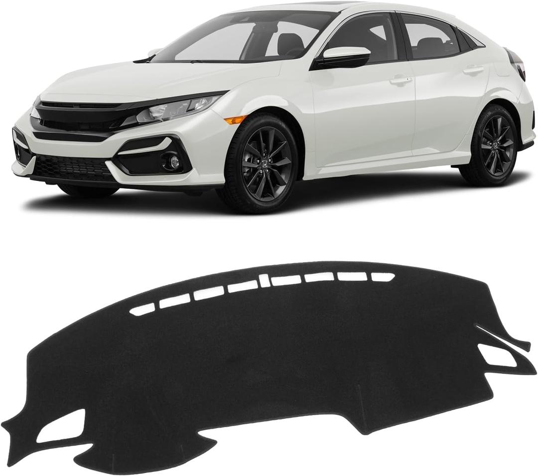 KUST Black Dash Cover Mat for Honda Civic 2016-2021 (Hatchback/Sedan/Coupe) Polyester Non-Slip Dashboard Cover Interior for Civic Accessories Sunshade Windshield Glare