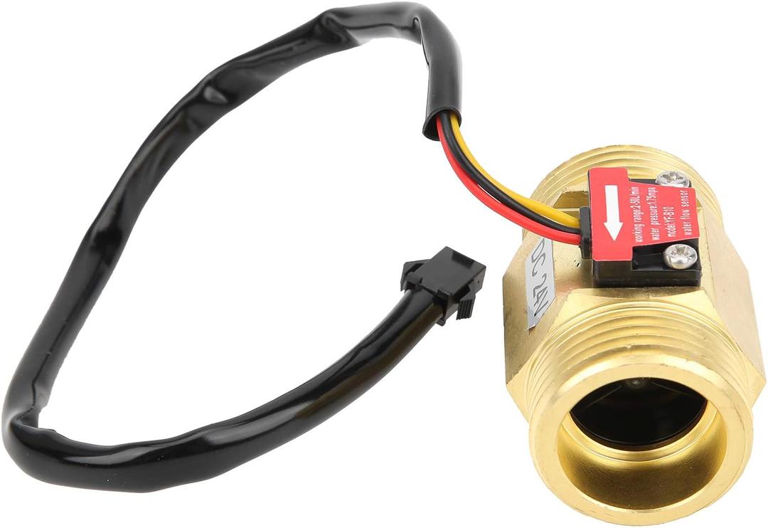 Eujgoov Water Flow Meter with Counter YF-B10 Brass G1 Male Thread Hall Effect Liquid Flow Sensor for Water Heaters DC24V 2-50L/Min