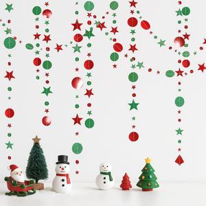 GCQQ 52Ft Christmas Garlands - Red Green Christmas Paper Streamers Garland Glitter Star Circle Dots Wall Hanging Decorations Indoor for New Year, Xmas Tree, Office, Table, Ceiling, Classroom