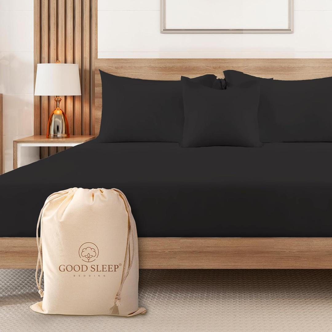 Good Sleep Bedding King Size Fitted Sheets Only - 1000 Thread Count Fitted Sheet King, Soft & Breathable, Hotel Style 16 Inch Deep Pocket King Fitted Sheet, 100% Egyptian Cotton Fitted Sheets - Black