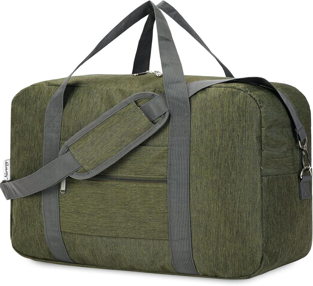 For United Airlines Foldable Carry on Bag 22x14x9 Travel Duffel Bag Packable luggage Duffle for Women and Men 40L (Army Green)