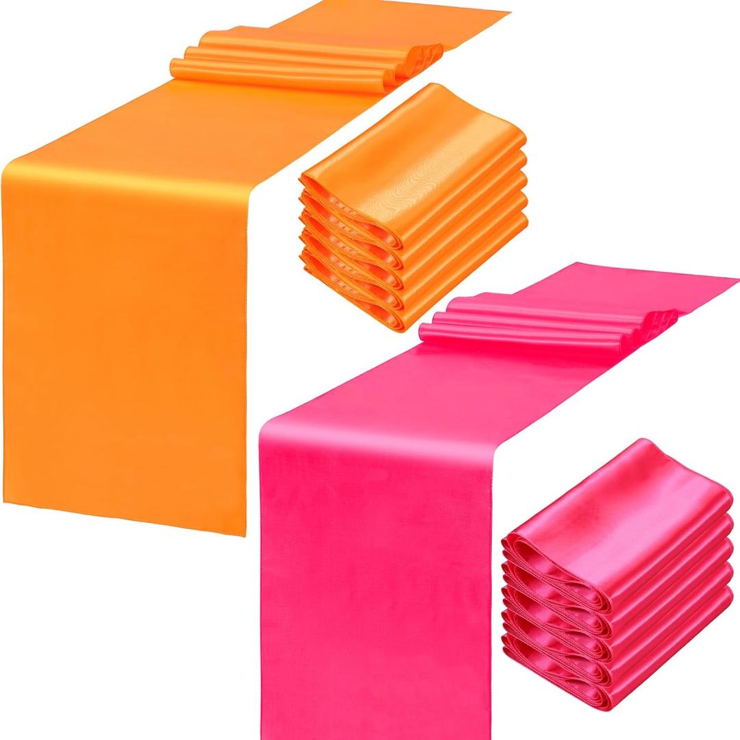 12 Pcs Hot Pink and Orange Satin Table Runner Summer Party Decorations 108" Long Table Party Supply for Wedding Bachelorette Graduation Bridal Sunset Decor