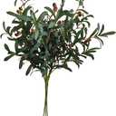 3 PCS 40" Artificial Olive Branches with Fruits, Real Touch Greenery Stems | Faux olive stems with lifelike fruits, ideal for tall vase, home wedding decor, greenery floral arrangement