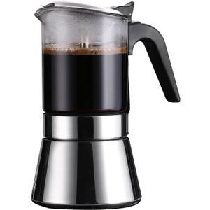 Induction Moka Pot, Crystal Glass-top & Stainless Steel Stovetop Espresso Maker,Classic Italian coffee maker (160ml)