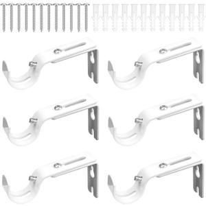 White Curtain Rod Bracket, Curtain Rods Holders, Drapery Rod Bracket Support Up to 1" Rod with Wall Mounts and Screws, 6PCS