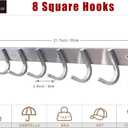 Coat Hook Rack with 8 Square Hooks - Premium Modern Wall Mounted - Ultra durable with solid steel construction, Brushed stainless steel finish, Super easy installation, Rust and water proof