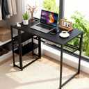 GarveeLife 38.6 inch Folding Desk Writing Computer Desk with Storage Shelf,Spaces Saving Writing Sturdy Table No Assembly,for for Bedroom, Home Office, Dorm, Apartment, Black, 35 inch