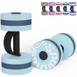 Sportneer Water Weights Aquatic Exercise Dumbbells Water Dumbbell Aerobics Workouts Set of 2 EVA Foam Pool Weights Dumbbells Set Aqua Fitness Barbells Equipment for Water Aerobics Weight Loss (Blue)