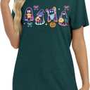 Halloween Spooky Season Cute Ghost T Shirt for Women Crewneck Fall Pumpkin Colorful Graphic Tee Tops (XL)