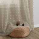 Guken Camel Sheer Curtains 63 Inch Length 2 Panels Sets for Living Room Bedroom 52 Inch Width Farmhouse Boho Drapes Light Filtering Pom Pom Curtains Tufted Semi Sheer Rod Pocket,W38xL63