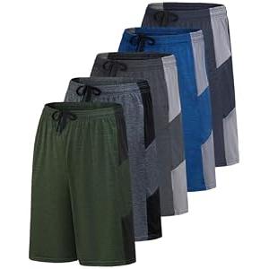 5 Pack Men's Dry Fit Basketball Shorts Gym Athletic Casual Workout Running, Set 7, L