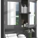TaoHFE Grey Medicine Cabinet with Mirror, 2 Doors & 3 Open Shelves - Wall Mounted Wooden Storage Cabinet for Bathroom, Laundry or Kitchen