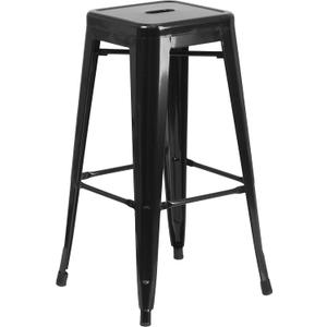 Flash Furniture 30"H Commercial Modern Metal Backless Barstool, Indoor/Outdoor Industrial Square Stacking Bar Stool for Patio Bars/Restaurants, Black (Set of 1)