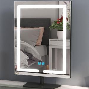 ENJNST Makeup Mirror with Lights, 12.6 x 17.7 Inch LED Vanity Mirror, Lighted Makeup Mirror with Dimmable 3 Modes, Smart Touch Control, Aluminum Frame and Tempered Glass Base, Bronze