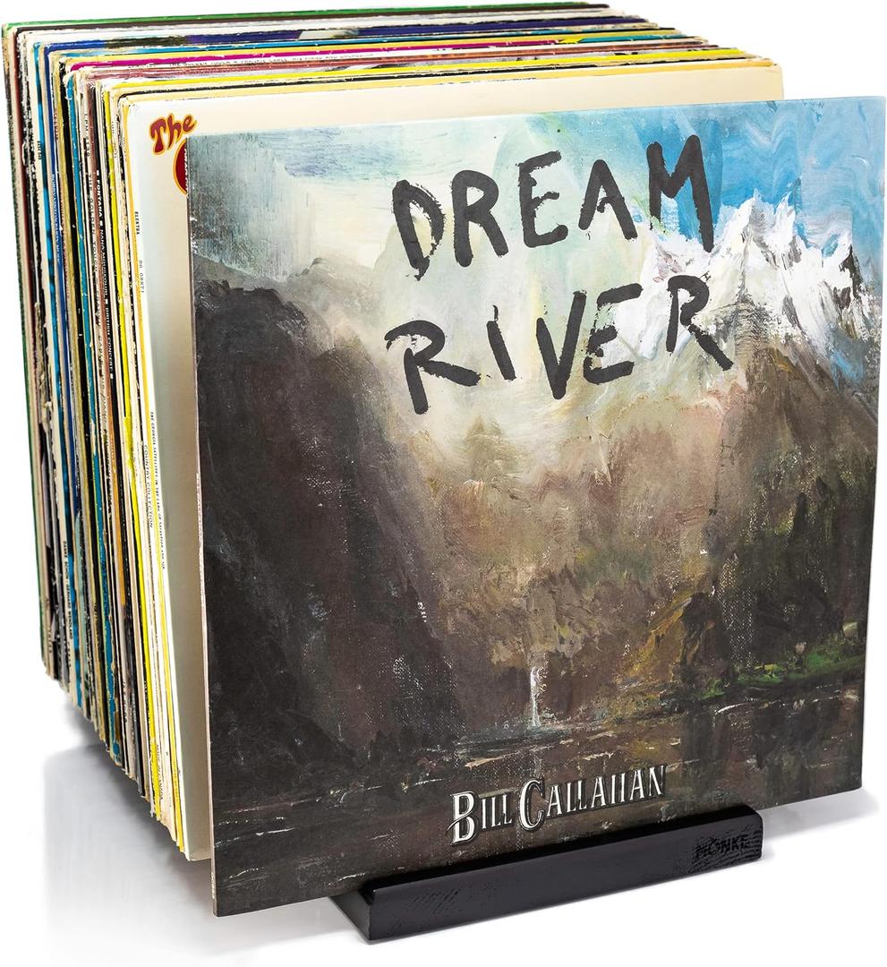 Premium Vinyl Record Holder - a Mid-Century Style Record Holder for Albums, 50-60 LP Capacity - with a Now-Playing Record Display Groove (Black)