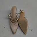 Coutgo Womens Pearl Chunky Heels Wedding Shoes for Bride Closed Pointed Toe Ankle Strap Satin Pumps (8, Champagne Gold)