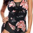 American Trends Bathing Suits Tummy Control Womens Mesh Swimdress One Piece Swimsuits for Women Athletic Swimwear (18-20, Pink-floral)