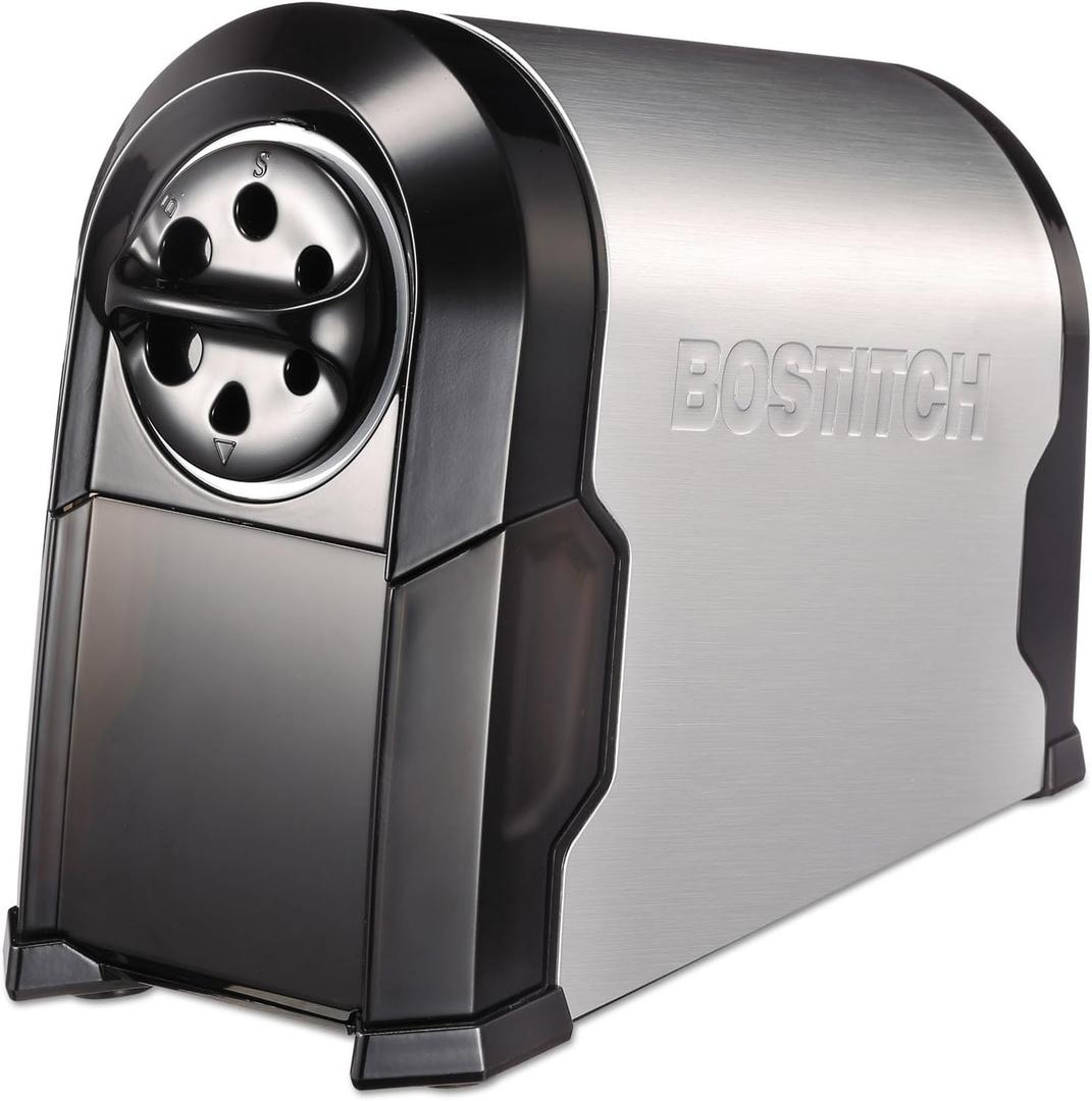 Bostitch Office SuperPro Glow Electric Pencil Sharpener, Heavy Duty Commercial Classroom, Replaceable Cutter Cartridge System, 6-Hole, Silver/Black