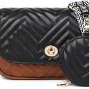 JEEHAN Quilted Crossbody Bags for women Designer Shoulder Handbags Small Purse (Black)