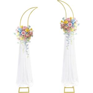 Metal Arch Backdrop Stand, Gold Curved Top Wedding Arch Set of 2 (6.85 FT/6.5 FT) Half Moon Wedding Arches Frames for Ceremony, Baby Shower,Birthday Party, Anniversary Graduation Decorations