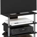 Furinno Econ TV Stand for TV up to 32 Inch, 4-Tier Black Entertainment Center with Open Shelf, TV Console, Easy Assembly, for Living Room, Bedroom, Black Espresso