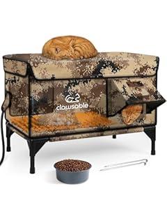 Large Heated Cat House for Outside Foam Board, Extremely Insulated Outdoor Cat House Escape Door, Weatherproof & Waterproof Awning, Elevated Feral Animal Shelter for Winter (Desert Camo, Large)