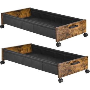 Under Bed Storage with Wheels, Wooden Under Bed Drawers On Wheels, Rolling Under Bed Shoe Storage, Space Saving, Rustic Brown,50L