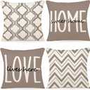 YCOLL Farmhouse Pillow Covers 18x18 Set of 4 Throw Pillow Covers Rustic Linen Decorative Pillows Square Cushion Covers for Couch Sofa Bedroom Home Decor (Khaki)