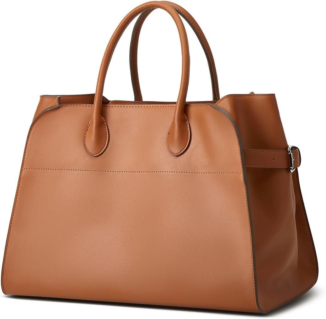 Vegan Leather Tote Bags for Women Large Tote Retro Top-handle Bag Trendy Work Bag PU Leather Purses (15.3" x 8.6" x 10.2", Brown)
