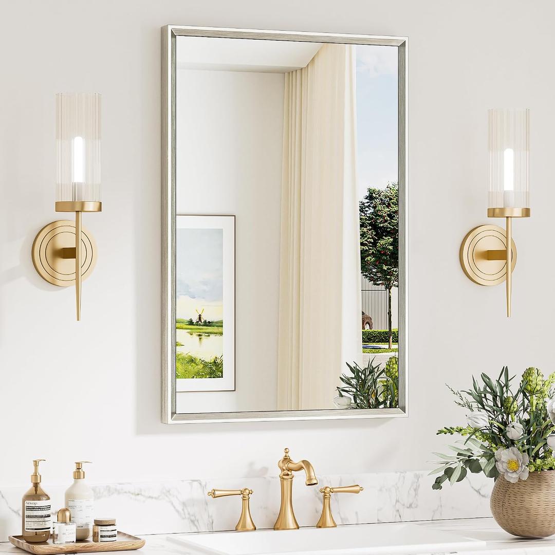 Keonjinn 20 x 30 Inch Brushed Nickel Bathroom Mirrors for Over Sink