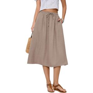 Witsmile Summer Skirts with Pockets 2025 Boho Midi Length Skirt High Waisted Beach Cover Up for Women Trendy, L