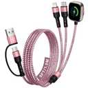 Travel Essentials & Car Accessories, 3 in 2 Multi Charging Cable USB C Multiple Travel Charger, USB A/C to USB C/iWatch Charger/IP, for iWatch Series/Ultra/SE& iPhone 17-8/Galaxy S26/25/Note/iPad-5FT