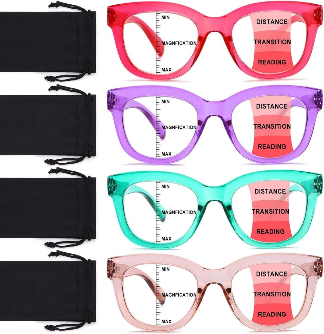 Progressive Multifocus Reading Glasses for Women Men Blue Light Blocking Computer No Line Multifocal Readers (A3 Multicolor)