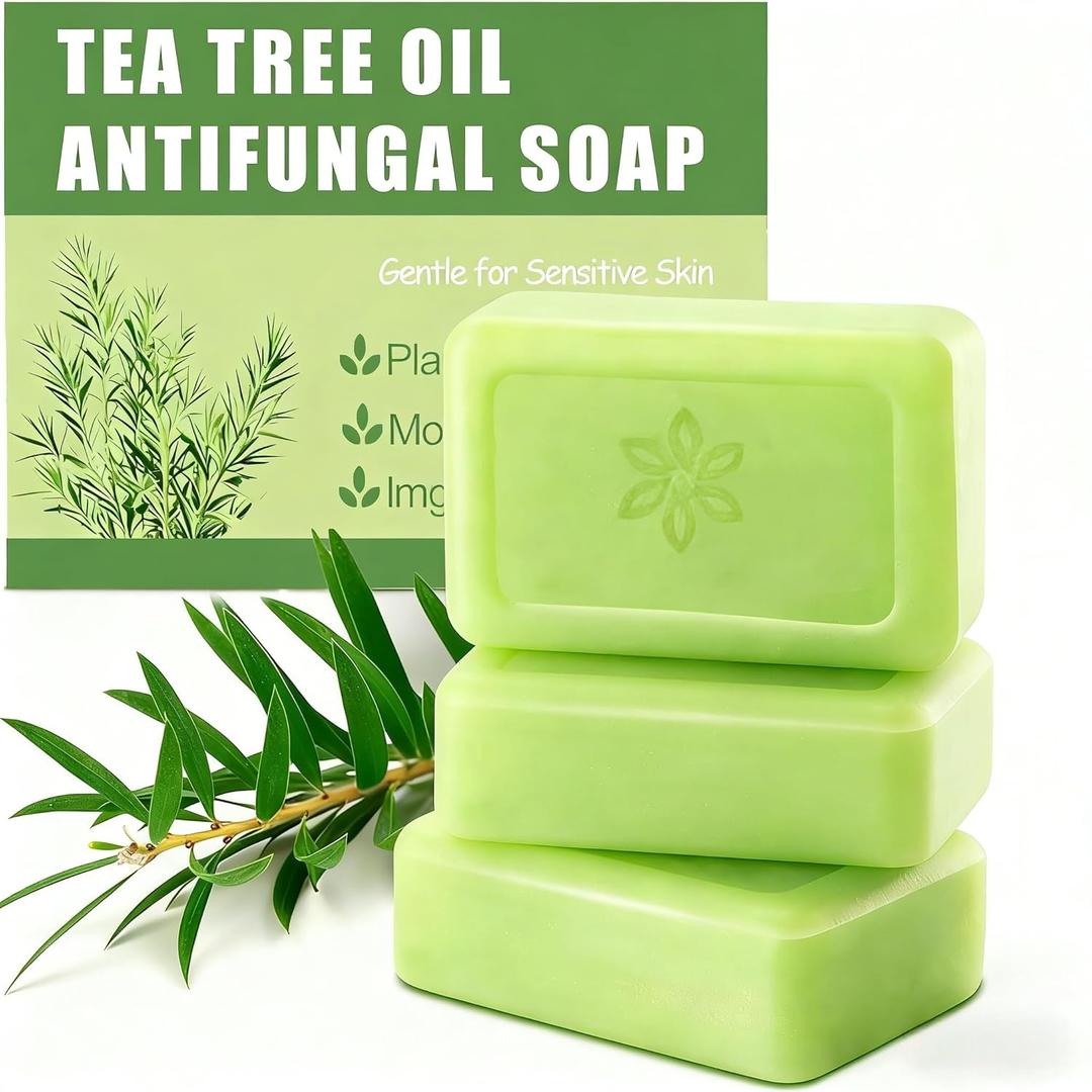 Tea Tree Soap, Relief Soap Bar Infused with Tea Tree Oil, Natural Foot & Body Soaps for Healthy Skin,Relief Soap Bar Infused with Tea Tree Oil,Gentle Exfoliating Bar Soap for Men Women3PCS
