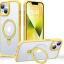 TORRAS Magnetic Kickstand for iPhone 13/ iPhone 14 Case [Compatible with MagSafe][Sturdy & Versatile Stand] Military-Grade Shockproof Translucent Slim Protective Anti-Fingerprint Anti-Scratch, Yellow
