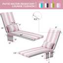 Outdoor Chaise Lounge Cushion Set of 2 with Head Pillow and Side Pockets, Water Repellent & Weather Resistant Patio Recliner Lounge Chair Cushions for Lawn, Pool & Beach (Pink Stripe, 72" x 21")