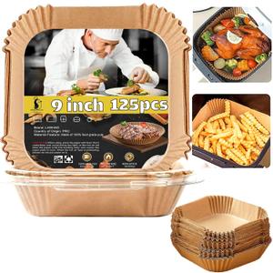 Air Fryer Liners Disposable 9 Inch, 9 inch Air Fryer Liners 125 Pcs Large Square Air Fryer Paper Liners for 5QT 6qt 8QT Air Fryer, Non-stick Parchment Paper for Frying, Baking
