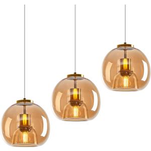 Amber Glass Pendant Lights Kitchen Island Gold Hanging Light Fixture Glass Globe Pendant Light Modern Pendant Lighting for Kitchen Island Bedroom Dining Room (7.87", 3 Pack)