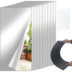 10 Pcs 12" x 24" Acrylic Self Adhesive Mirror Tiles for Wall 2mm Thick Flexible Stick Mirror Sheets Mirror for Home Gym Bedroom Ceiling Workout