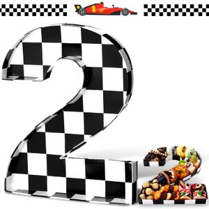 Mifoci 13.7" Race Car Cardboard Fillable Number Box for Charcuterie Fast Birthday Party Decor 1st 2nd 3rd 5th Number Shaped Box Black and White Checkered Snack Paper Mache Tray for Party Supplies (2)