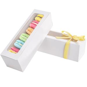 NPLUX 25 Pack Macaron Boxes for 5-7 Macarons Cookie Candy Strawberry Boxes Macaron Container Packaging Boxes with Ribbon for Gift Giving(White)