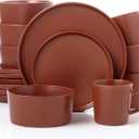Lorren Home Trends Red Stoneware Dinnerware Set, 16 Piece, Service for 4, Microwave and Dishwasher Safe
