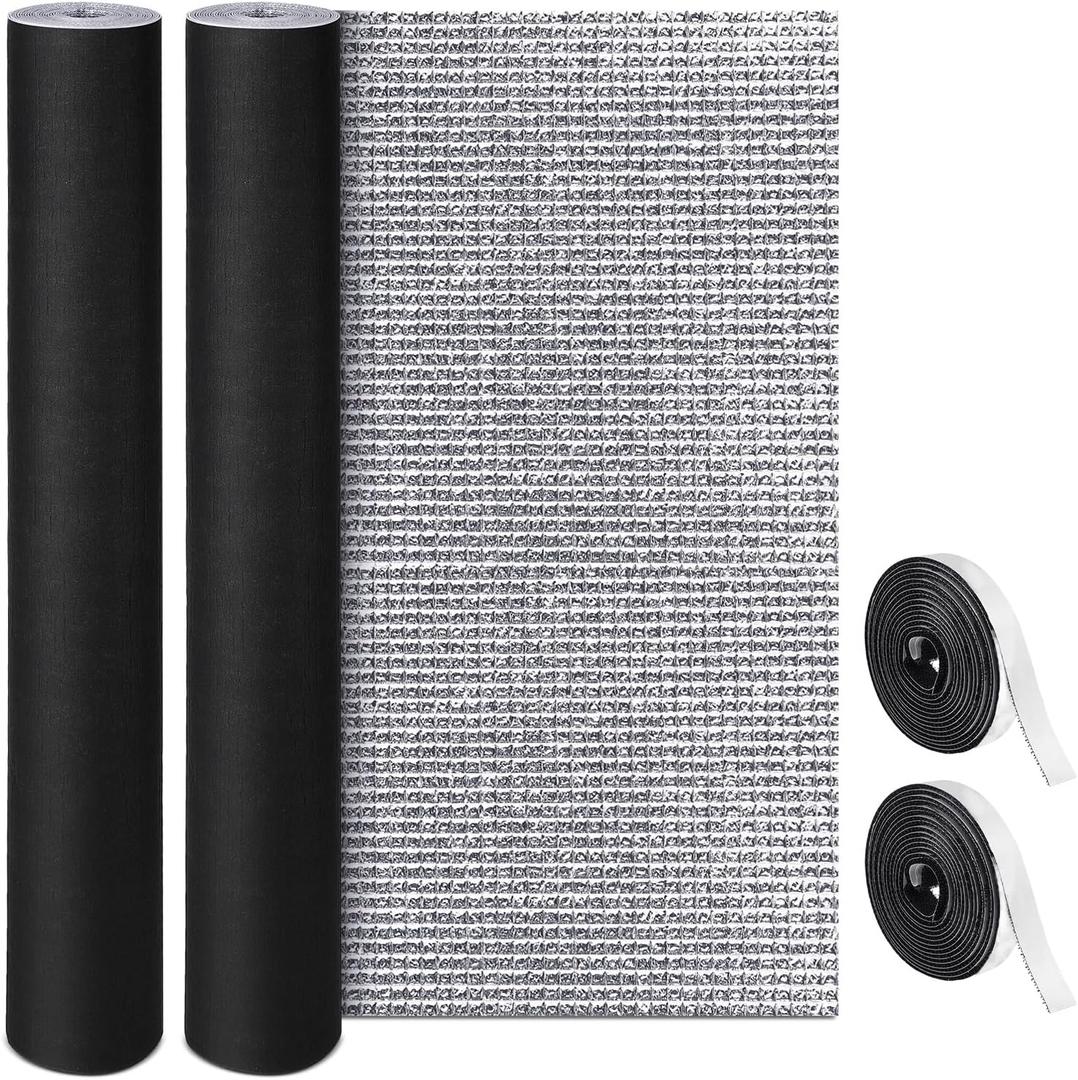 Frienda Double RV Door Window Shade Cover Blackout Reflective Insulation Roll 95x59 Inches Aluminum Foil Insulation Kit for Rv Garage Roof Door Window Skylight Shade(Black)