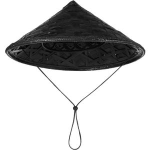 FAVOMOTO Cosplay Ninja Hat Bamboo Samurai Cap Handmade Japanese Style Conical Hat Decorative Stage Performance Prop Black