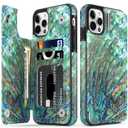 LETO for iPhone 12 Mini Pro Case,iPhone 12 Mini Case,Flip Folio Leather Wallet Cover with Fashion Flower Designs for Girls Women,Card Slots Kickstand Protective Phone Shell Green Oyster Shell